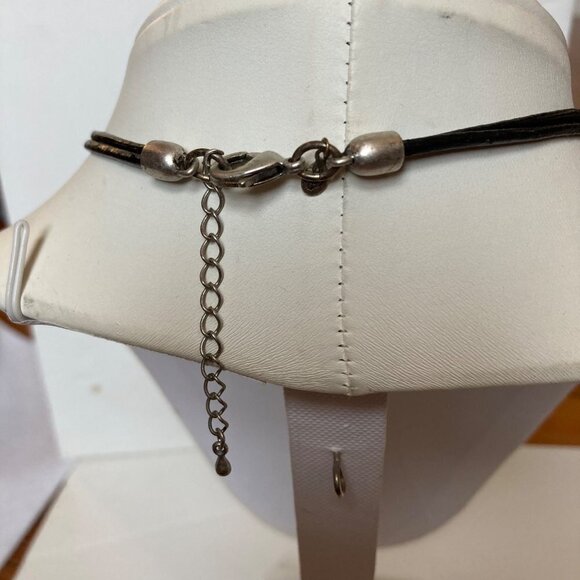 Premier Designs Pendant Necklace Silver Cross Green Shell Inlay Black Cord - Picture 6 of 12